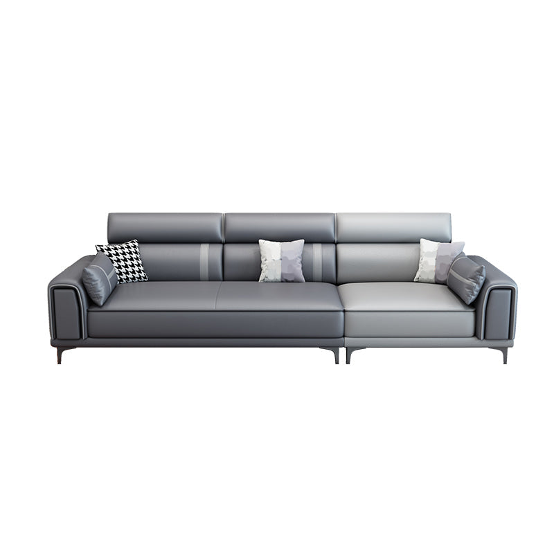 Contemporary Sofa & Chaise in Grey Square Arm Sectional with Bolster Pillows