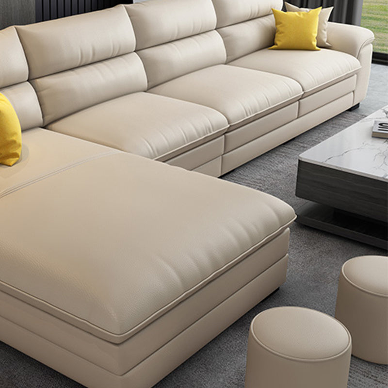 Contemporary Genuine Leather Sectional Pillow Top Arm Sectional in Beige