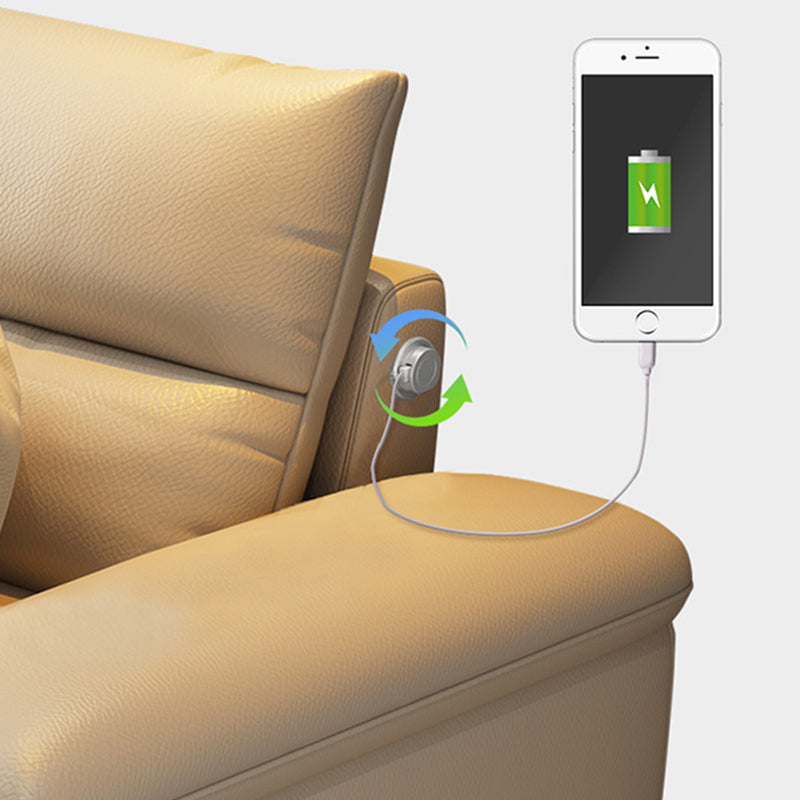 Contemporary Genuine Leather Sectional Pillow Top Arm Sectional in Beige