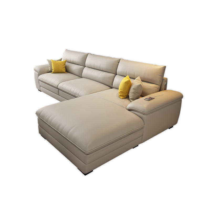 Contemporary Genuine Leather Sectional Pillow Top Arm Sectional in Beige