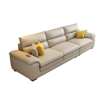 Contemporary Genuine Leather Sectional Pillow Top Arm Sectional in Beige
