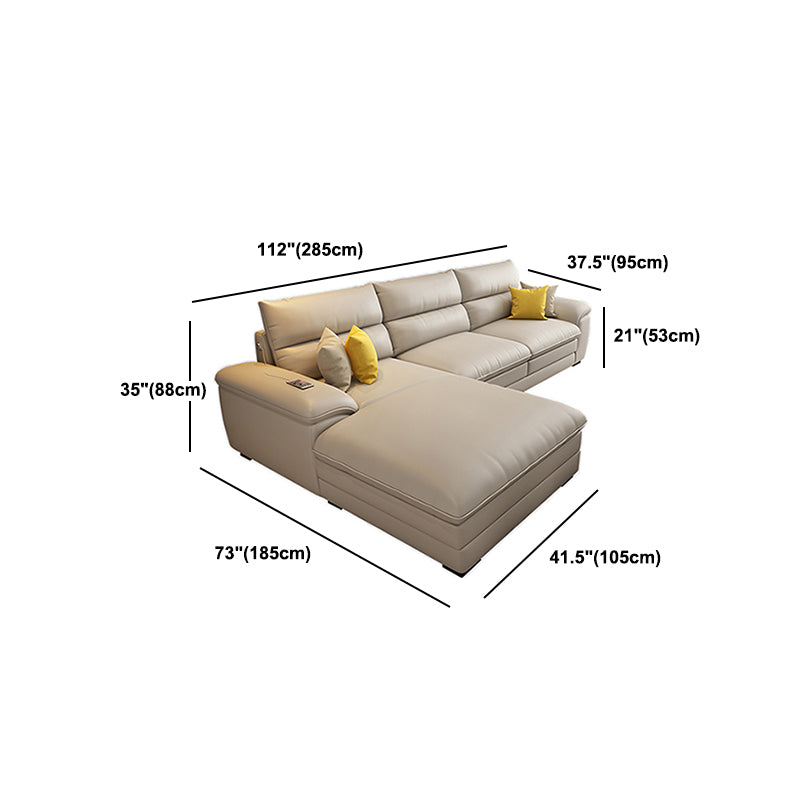 Contemporary Genuine Leather Sectional Pillow Top Arm Sectional in Beige