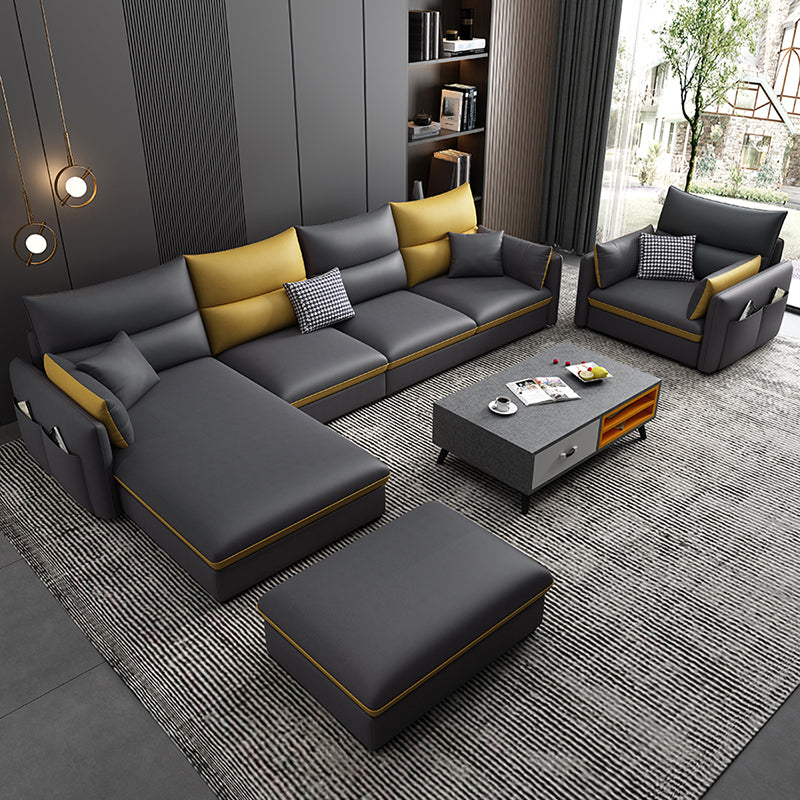 Modern Sofa & Chaise in Grey 35.43" Tall Sofa with Bolster Pillows