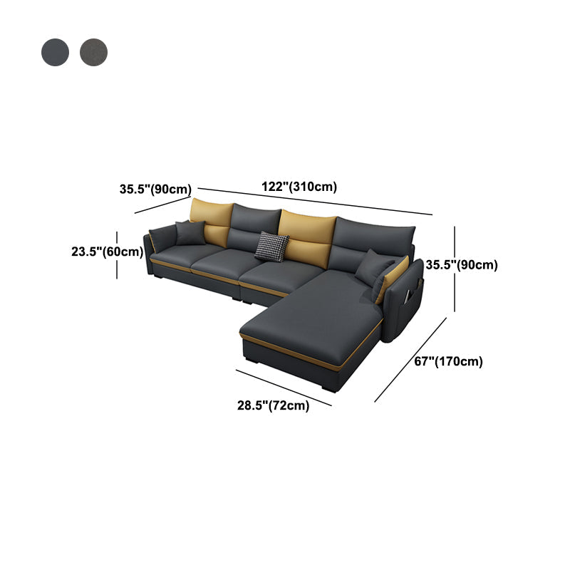 Modern Sofa & Chaise in Grey 35.43" Tall Sofa with Bolster Pillows