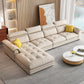 Contemporary Fabric Sofa in Beige Pillow Top Arm Sofa with Bolster Pillows