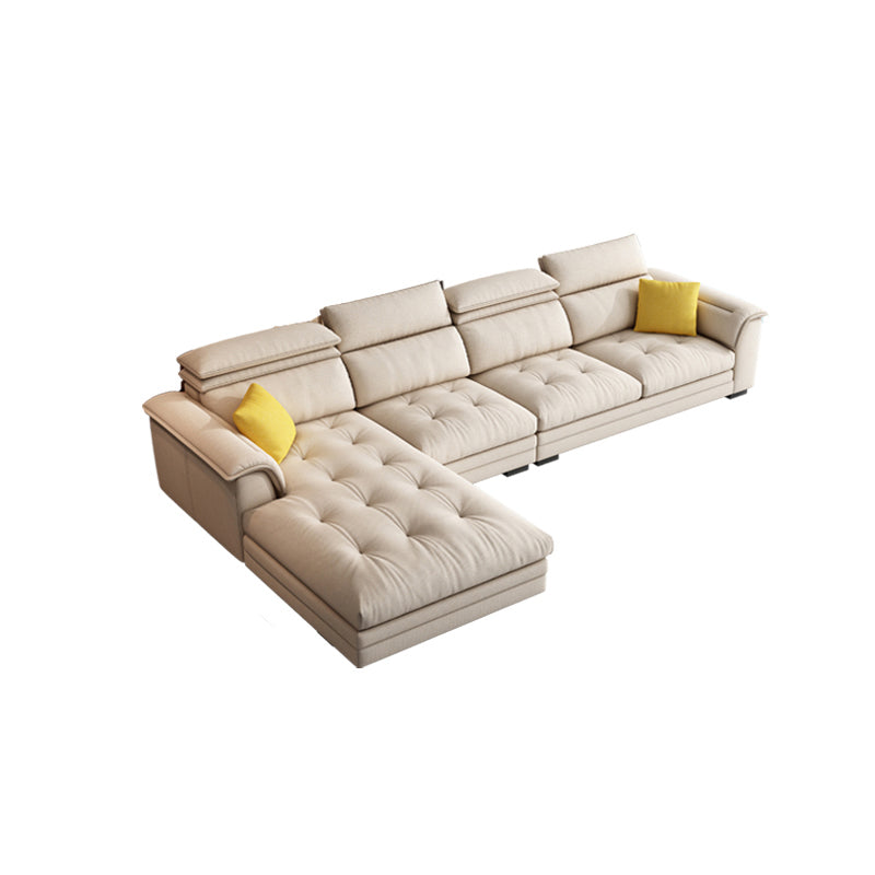 Contemporary Fabric Sofa in Beige Pillow Top Arm Sofa with Bolster Pillows