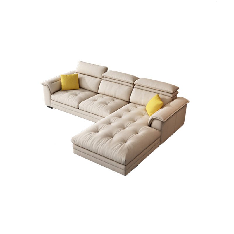 Contemporary Fabric Sofa in Beige Pillow Top Arm Sofa with Bolster Pillows