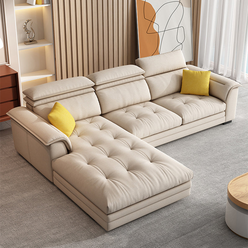 Contemporary Fabric Sofa in Beige Pillow Top Arm Sofa with Bolster Pillows