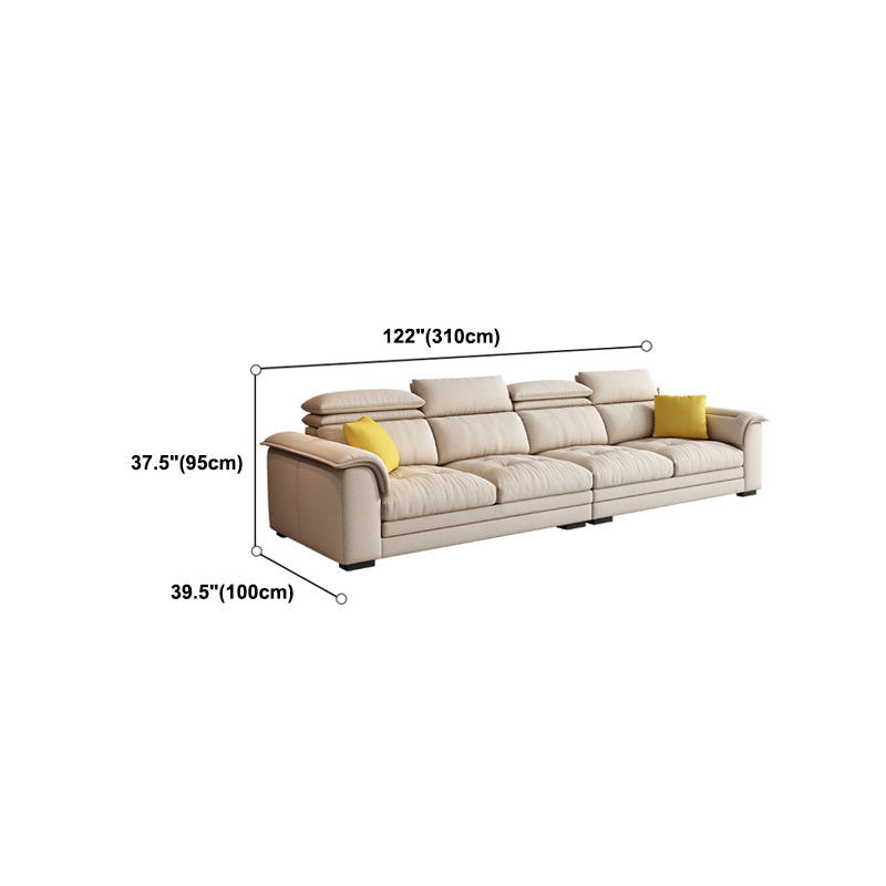 Contemporary Fabric Sofa in Beige Pillow Top Arm Sofa with Bolster Pillows