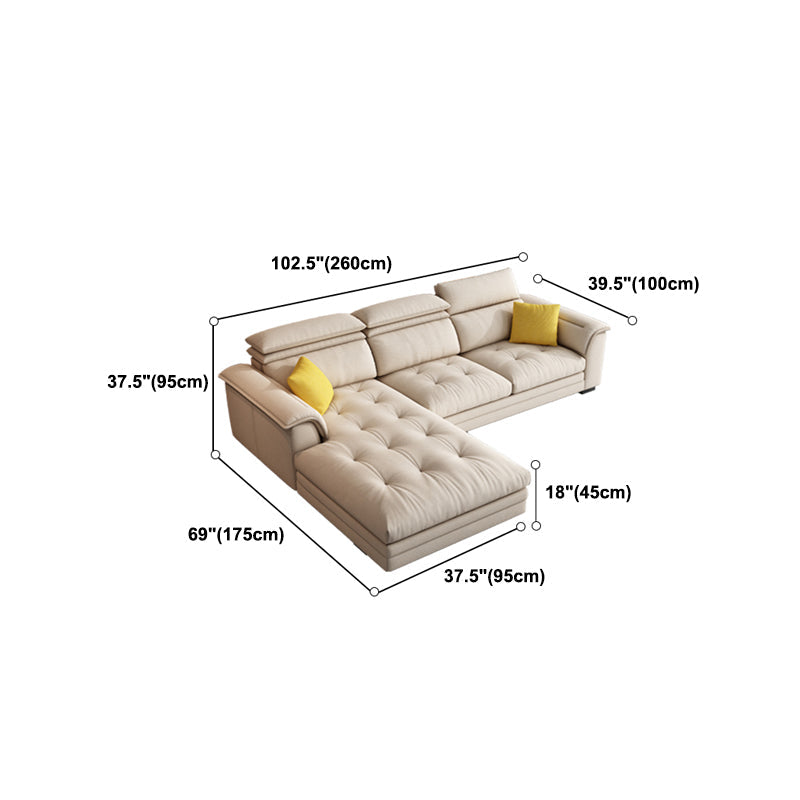 Contemporary Fabric Sofa in Beige Pillow Top Arm Sofa with Bolster Pillows