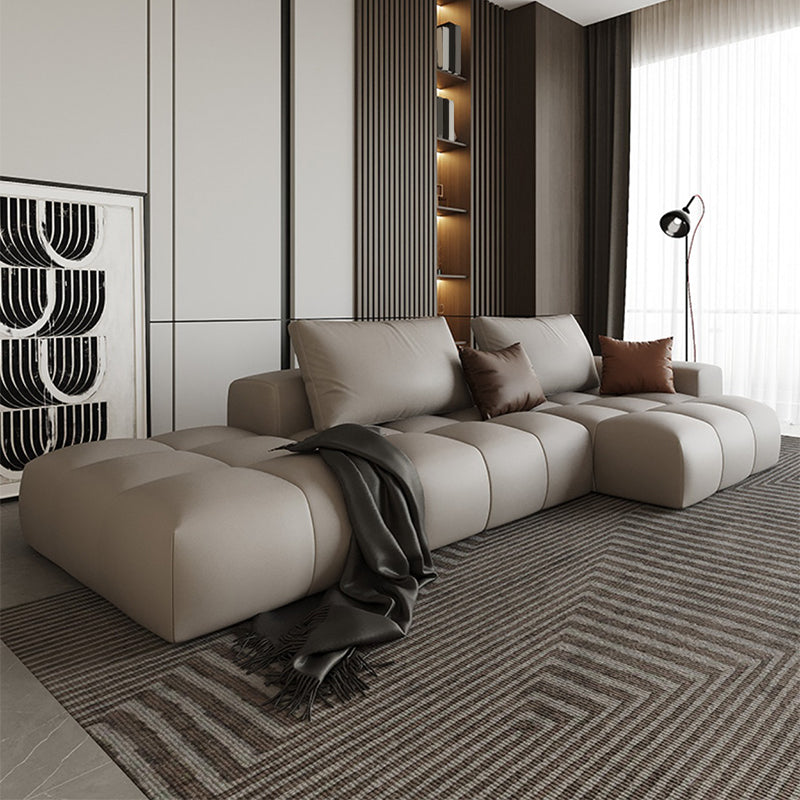 Nordic Sofa & Chaise in Beige Square Arm Sofa with Bolster Pillows