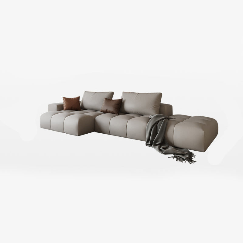 Nordic Sofa & Chaise in Beige Square Arm Sofa with Bolster Pillows