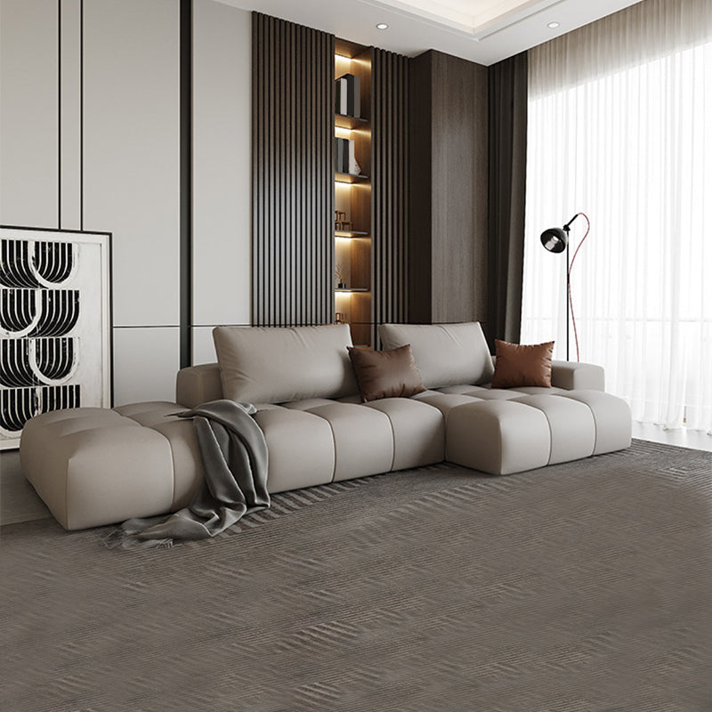 Nordic Sofa & Chaise in Beige Square Arm Sofa with Bolster Pillows