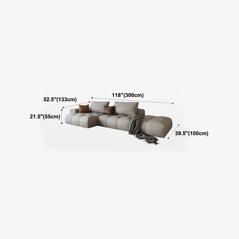 Nordic Sofa & Chaise in Beige Square Arm Sofa with Bolster Pillows