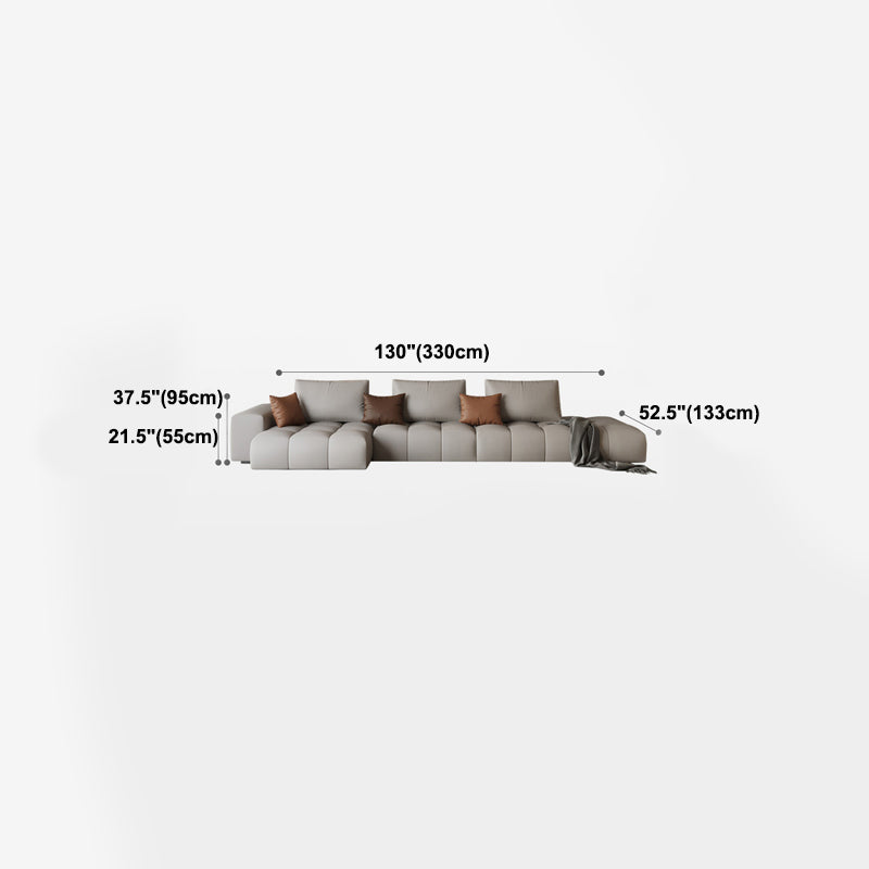 Nordic Sofa & Chaise in Beige Square Arm Sofa with Bolster Pillows