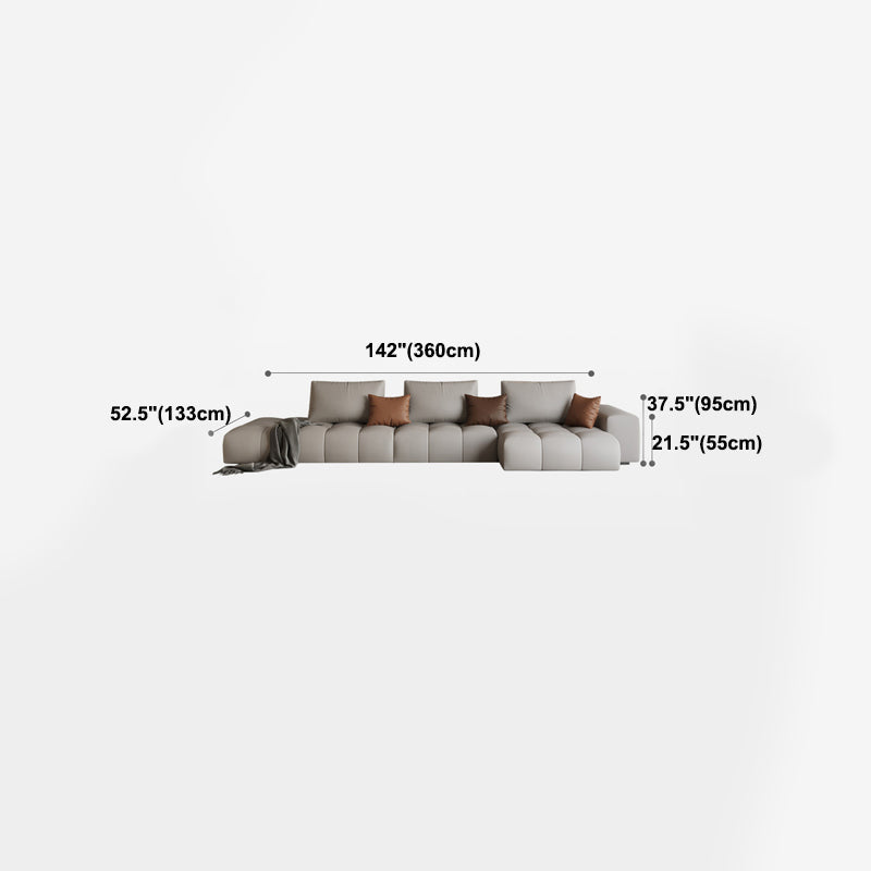 Nordic Sofa & Chaise in Beige Square Arm Sofa with Bolster Pillows