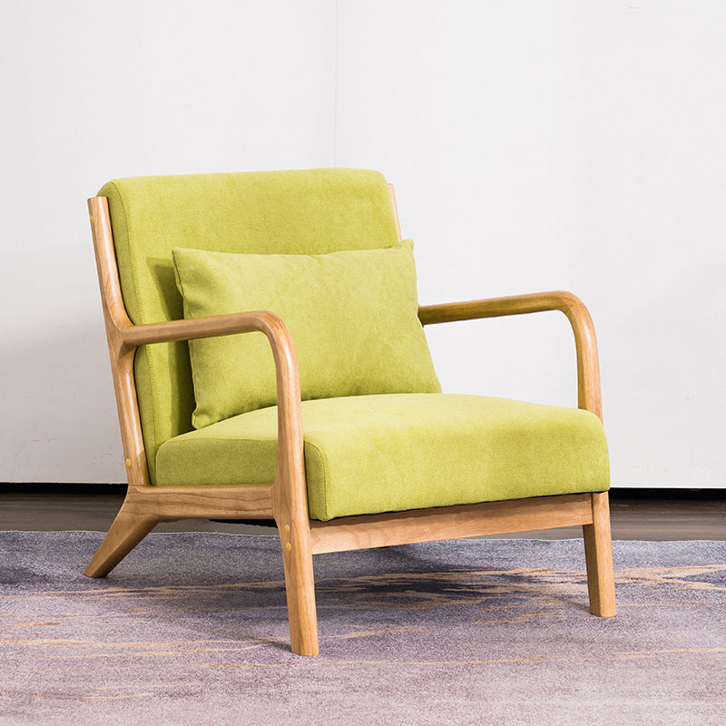 Linen Chair 24" L x 28.7" W x 30.3" H Arms Included Solid Wood Frame Chair Green Natural Wood Clearhalo 'Accent Chairs' 'accent_chairs' 'Chairs & Seating' 'furn' 'furn_accent_chairs' 'Furniture' 'Living Room Furniture' 5361091