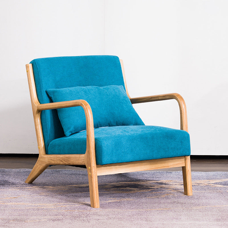 Linen Chair 24" L x 28.7" W x 30.3" H Arms Included Solid Wood Frame Chair Blue Natural Wood Clearhalo 'Accent Chairs' 'accent_chairs' 'Chairs & Seating' 'furn' 'furn_accent_chairs' 'Furniture' 'Living Room Furniture' 5361093