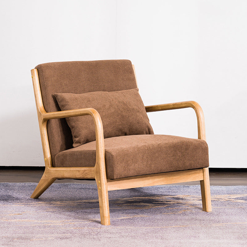 Linen Chair 24" L x 28.7" W x 30.3" H Arms Included Solid Wood Frame Chair Coffee Natural Wood Clearhalo 'Accent Chairs' 'accent_chairs' 'Chairs & Seating' 'furn' 'furn_accent_chairs' 'Furniture' 'Living Room Furniture' 5361095