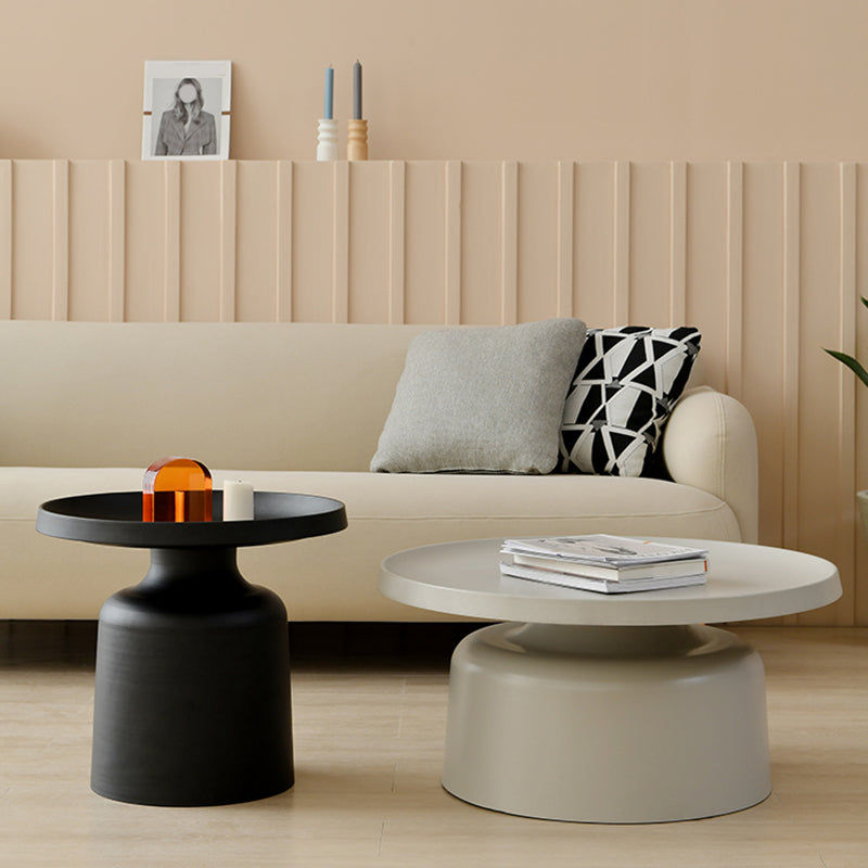 Black/White Metal Coffee Table Round Tray Top Cocktail Table