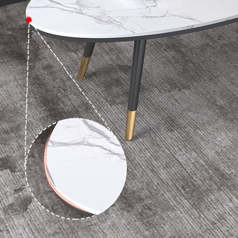 17.71" Tall 4 Legs Oval Coffee Table Stone Top Cocktail Table