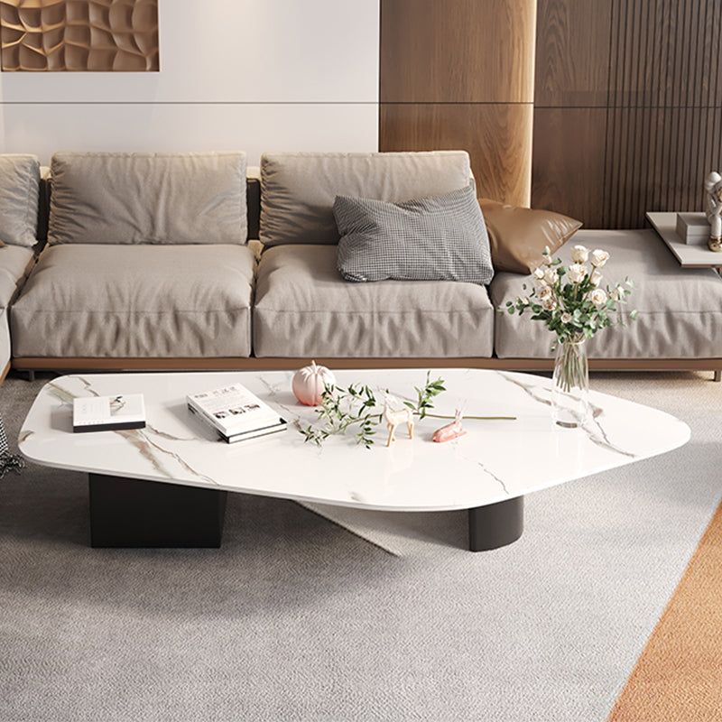15.74" Tall 1 Single Stone Top Cocktail Table Geometric Coffee Table 55"L x 27.5"W x 16"H White Clearhalo 'Coffee & Accent Tables' 'Coffee Tables' 'coffee_tables' 'furn' 'furn_coffee_tables' 'Furniture' 'Living Room Furniture' 5361295