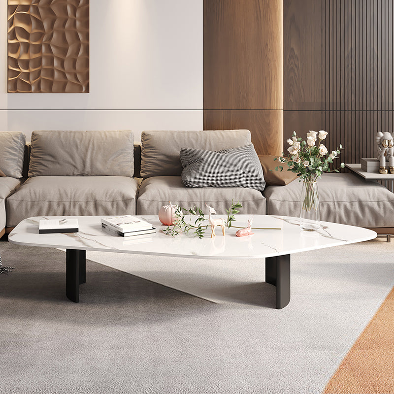 15.74" Tall 1 Single Stone Top Cocktail Table Geometric Coffee Table 47"L x 22"W x 16"H White Clearhalo 'Coffee & Accent Tables' 'Coffee Tables' 'coffee_tables' 'furn' 'furn_coffee_tables' 'Furniture' 'Living Room Furniture' 5361296