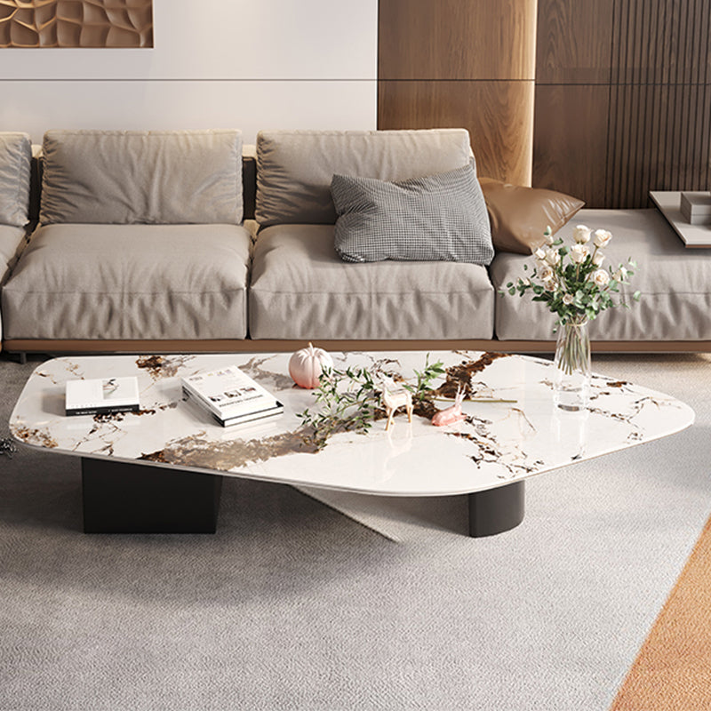 15.74" Tall 1 Single Stone Top Cocktail Table Geometric Coffee Table 47"L x 22"W x 16"H White-Brown Clearhalo 'Coffee & Accent Tables' 'Coffee Tables' 'coffee_tables' 'furn' 'furn_coffee_tables' 'Furniture' 'Living Room Furniture' 5361298