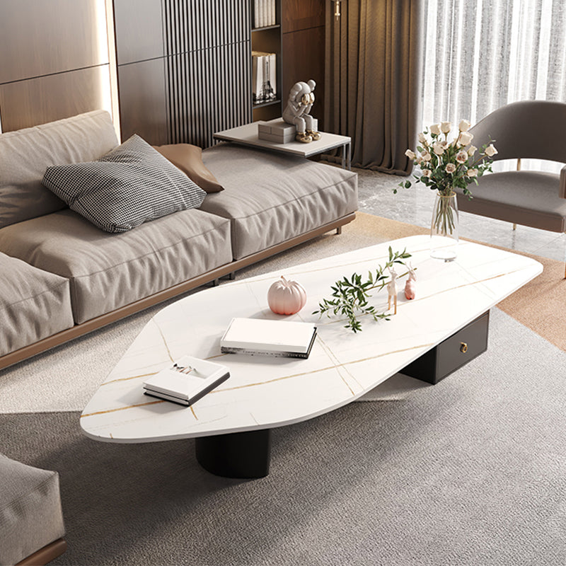 15.74" Tall 1 Single Stone Top Cocktail Table Geometric Coffee Table 47"L x 22"W x 16"H White-Gold Clearhalo 'Coffee & Accent Tables' 'Coffee Tables' 'coffee_tables' 'furn' 'furn_coffee_tables' 'Furniture' 'Living Room Furniture' 5361301