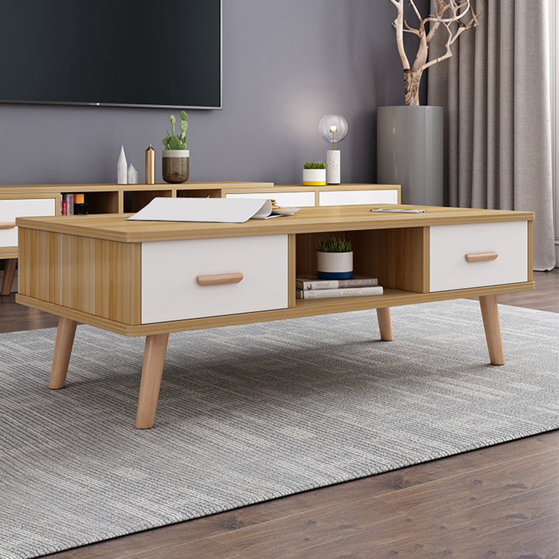 Rectangular with 2 Drawers Coffee Table Scandinavian Wood Cocktail Table Natural Natural Clearhalo 'Coffee & Accent Tables' 'Coffee Tables' 'coffee_tables' 'furn' 'furn_coffee_tables' 'Furniture' 'Living Room Furniture' 5361306