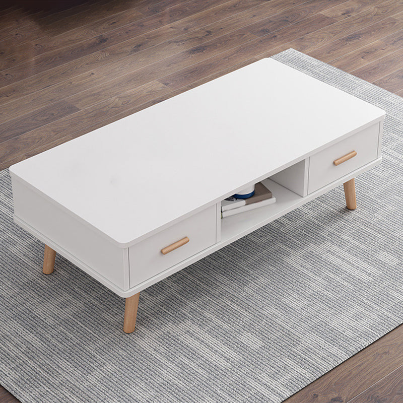 Rectangular with 2 Drawers Coffee Table Scandinavian Wood Cocktail Table White Natural Clearhalo 'Coffee & Accent Tables' 'Coffee Tables' 'coffee_tables' 'furn' 'furn_coffee_tables' 'Furniture' 'Living Room Furniture' 5361307