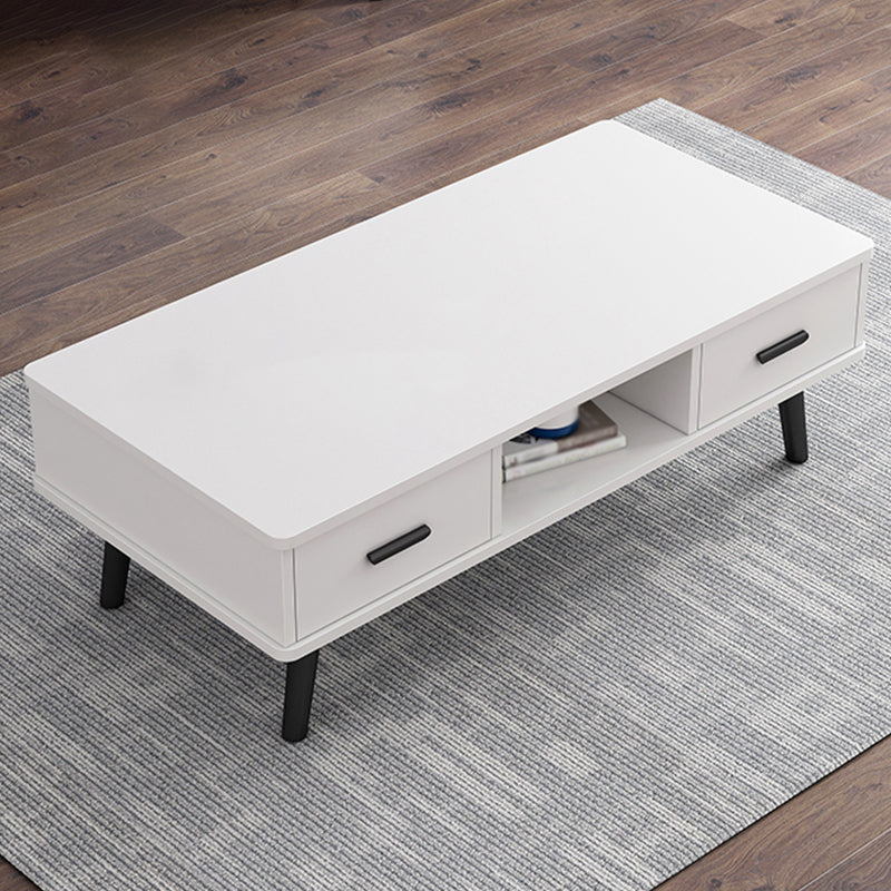 Rectangular with 2 Drawers Coffee Table Scandinavian Wood Cocktail Table White Black Clearhalo 'Coffee & Accent Tables' 'Coffee Tables' 'coffee_tables' 'furn' 'furn_coffee_tables' 'Furniture' 'Living Room Furniture' 5361308