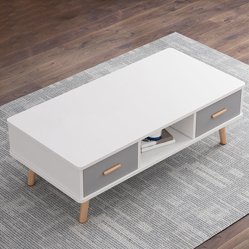 Rectangular with 2 Drawers Coffee Table Scandinavian Wood Cocktail Table White-Gray Natural Clearhalo 'Coffee & Accent Tables' 'Coffee Tables' 'coffee_tables' 'furn' 'furn_coffee_tables' 'Furniture' 'Living Room Furniture' 5361309