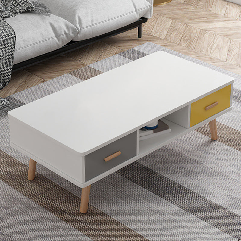 Rectangular with 2 Drawers Coffee Table Scandinavian Wood Cocktail Table White-Yellow-Gray Natural Clearhalo 'Coffee & Accent Tables' 'Coffee Tables' 'coffee_tables' 'furn' 'furn_coffee_tables' 'Furniture' 'Living Room Furniture' 5361310