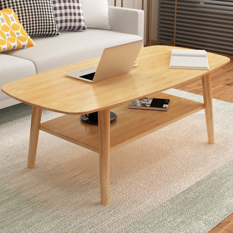 Table basse scandinave à 4 pieds avec étagère, table de cocktail en bois