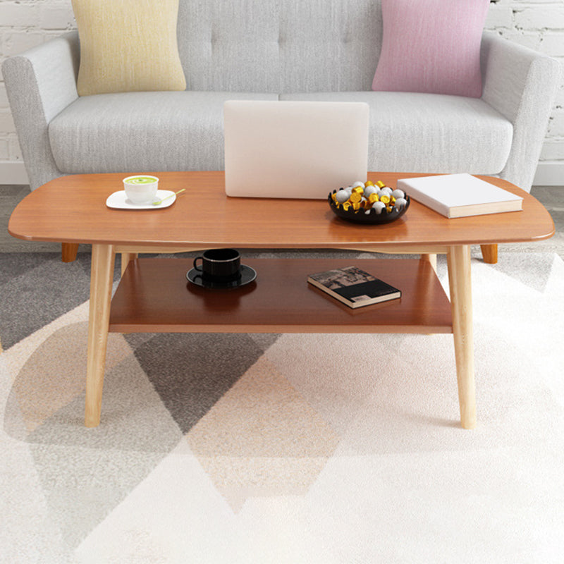 Table basse scandinave à 4 pieds avec étagère, table de cocktail en bois