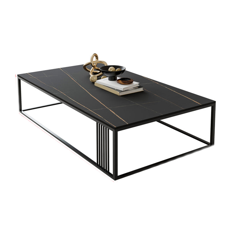 Metal Frame Rectangular Coffee Table Stone Top Cocktail Table 39.5"L x 24"W x 18"H Black Clearhalo 'Coffee & Accent Tables' 'Coffee Tables' 'coffee_tables' 'furn' 'furn_coffee_tables' 'Furniture' 'Living Room Furniture' 5361430