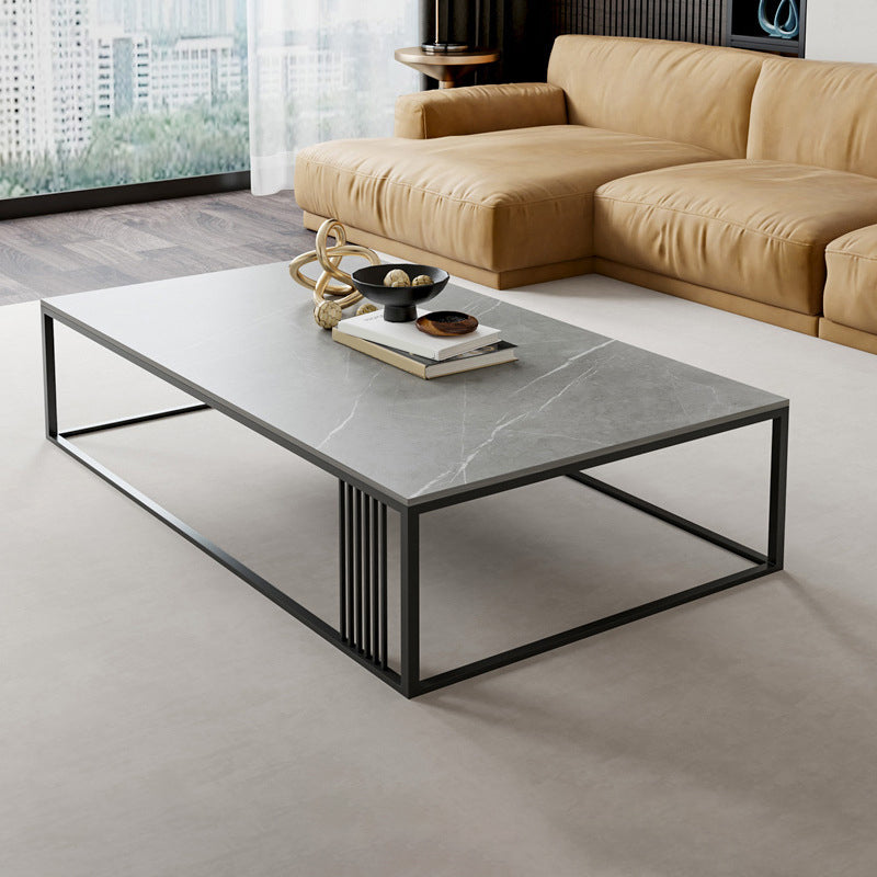 Metal Frame Rectangular Coffee Table Stone Top Cocktail Table 39.5"L x 24"W x 18"H Gray Clearhalo 'Coffee & Accent Tables' 'Coffee Tables' 'coffee_tables' 'furn' 'furn_coffee_tables' 'Furniture' 'Living Room Furniture' 5361436
