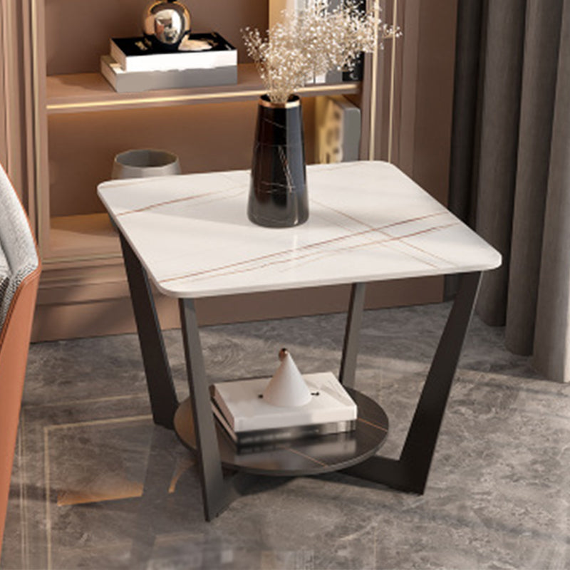Square Marble Top End Table Metal Frame Sofa Side End Table with Shelf Black Gold White Gold Clearhalo 'Coffee & Accent Tables' 'End & Side Tables' 'end_side_tables' 'furn' 'furn_end_side_tables' 'Furniture' 'Living Room Furniture' 5361557