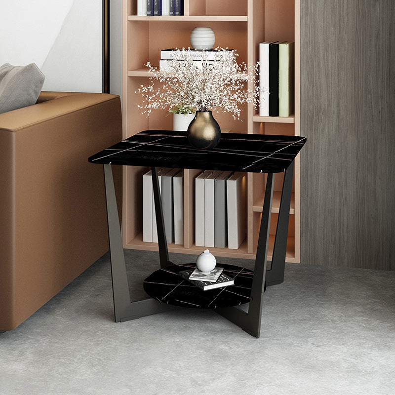 Square Marble Top End Table Metal Frame Sofa Side End Table with Shelf Black Gold Gold Clearhalo 'Coffee & Accent Tables' 'End & Side Tables' 'end_side_tables' 'furn' 'furn_end_side_tables' 'Furniture' 'Living Room Furniture' 5361564