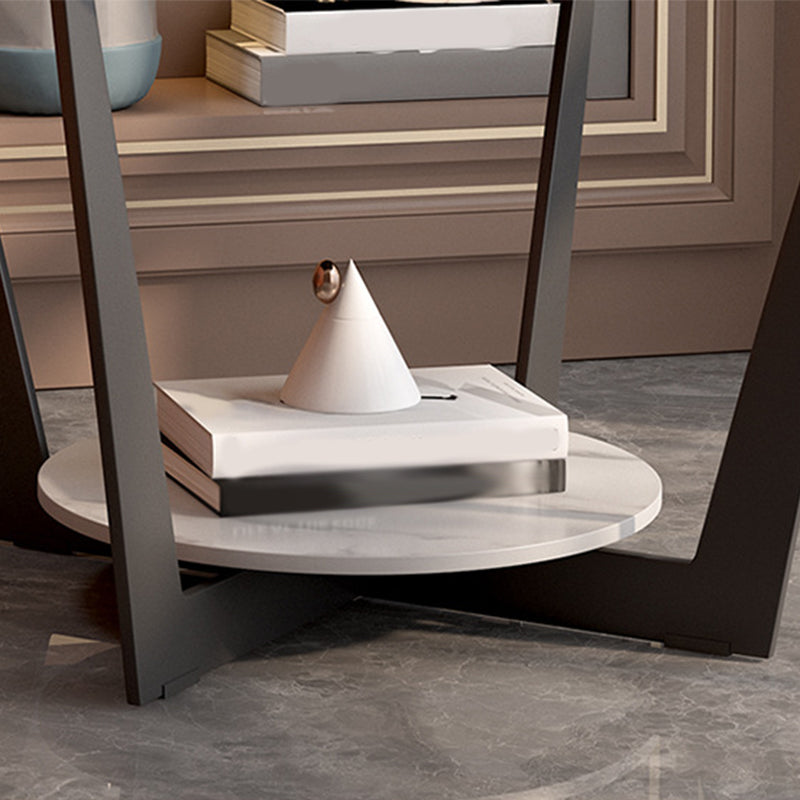 Square Marble Top End Table Metal Frame Sofa Side End Table with Shelf Clearhalo 'Coffee & Accent Tables' 'End & Side Tables' 'end_side_tables' 'furn' 'furn_end_side_tables' 'Furniture' 'Living Room Furniture' 5361565