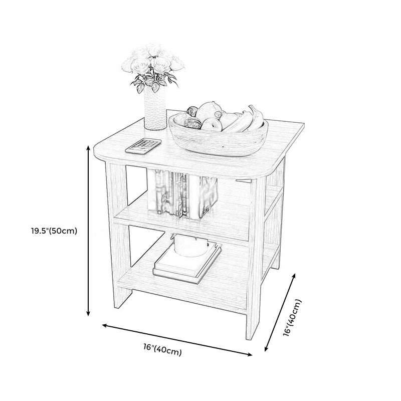 Transitional Square Wood End Table 4 Legs Sofa Side Table with Shelves
