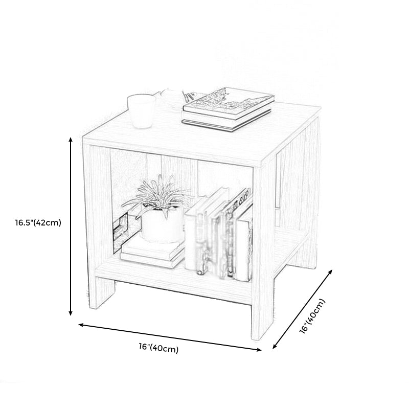 Transitional Square Wood End Table 4 Legs Sofa Side Table with Shelves