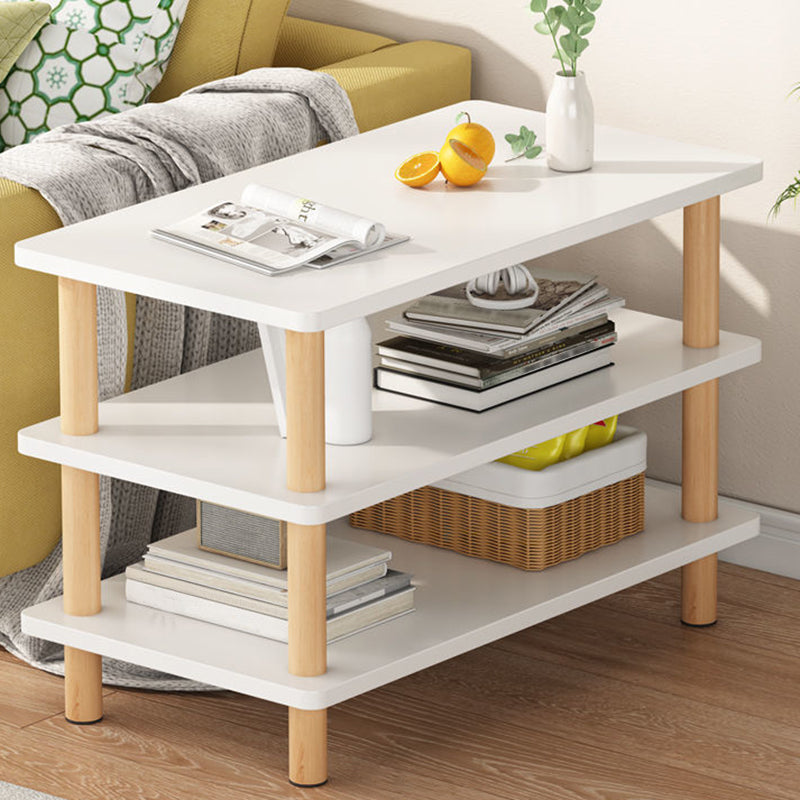 Scandinavian Wood Top End Table 4 Legs Sofa Side Table with Storage