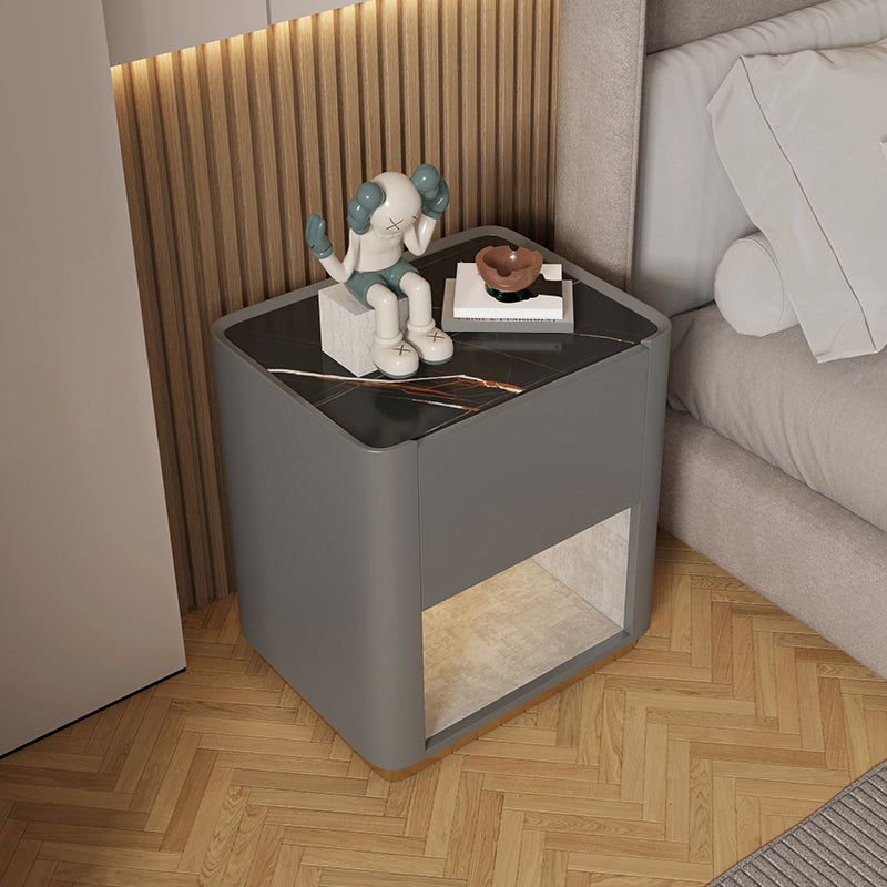 21,65 grand "1 - tiroir en pierre de nuit stand de nuit moderne avec accents en cuir