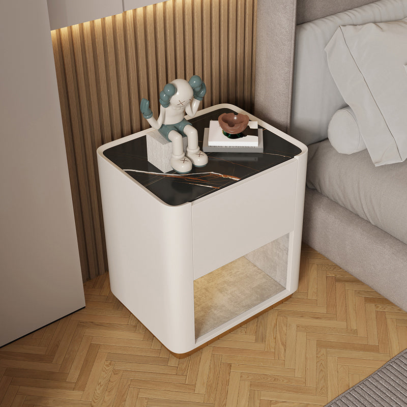 21,65 grand "1 - tiroir en pierre de nuit stand de nuit moderne avec accents en cuir