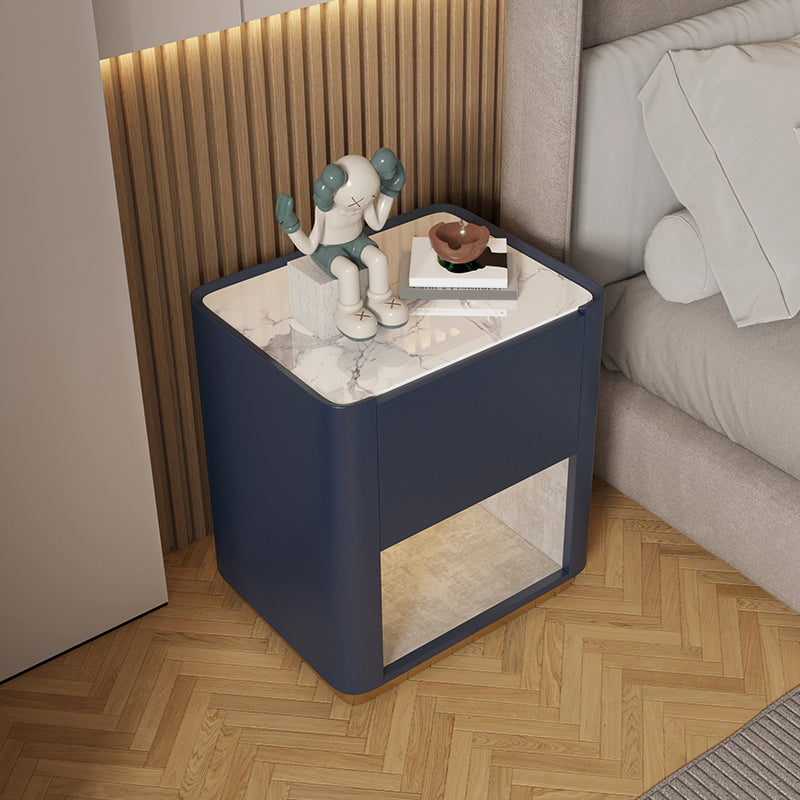 21,65 grand "1 - tiroir en pierre de nuit stand de nuit moderne avec accents en cuir