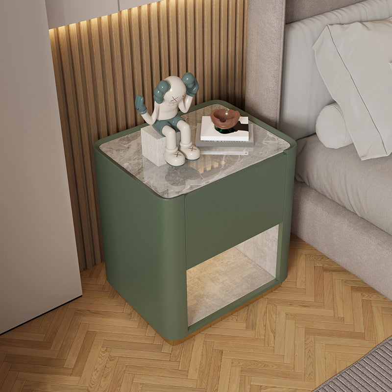 21,65 grand "1 - tiroir en pierre de nuit stand de nuit moderne avec accents en cuir