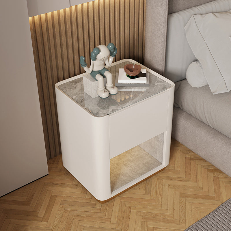 21,65 grand "1 - tiroir en pierre de nuit stand de nuit moderne avec accents en cuir