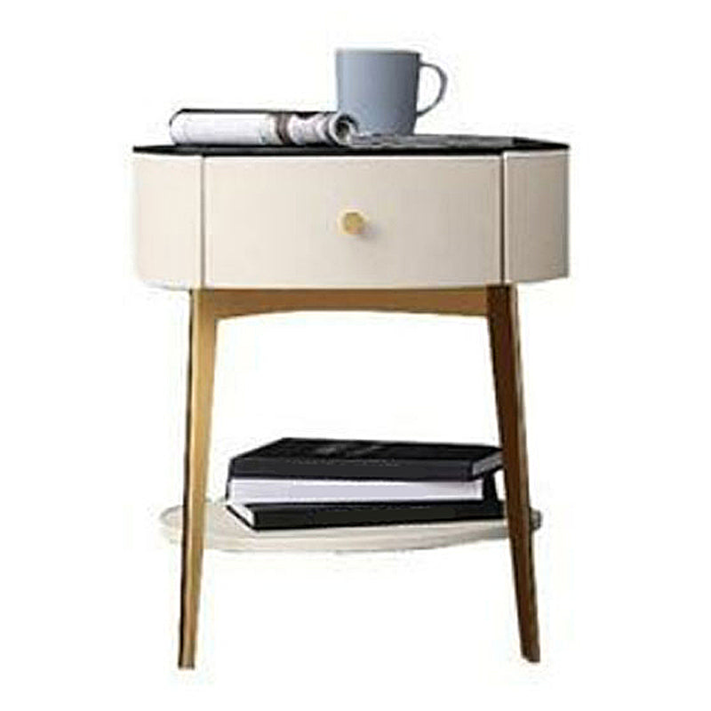 1-DRAWER/1-Shelf-Nachttischdurchmesser 17,72 "Steinrundnachttisch